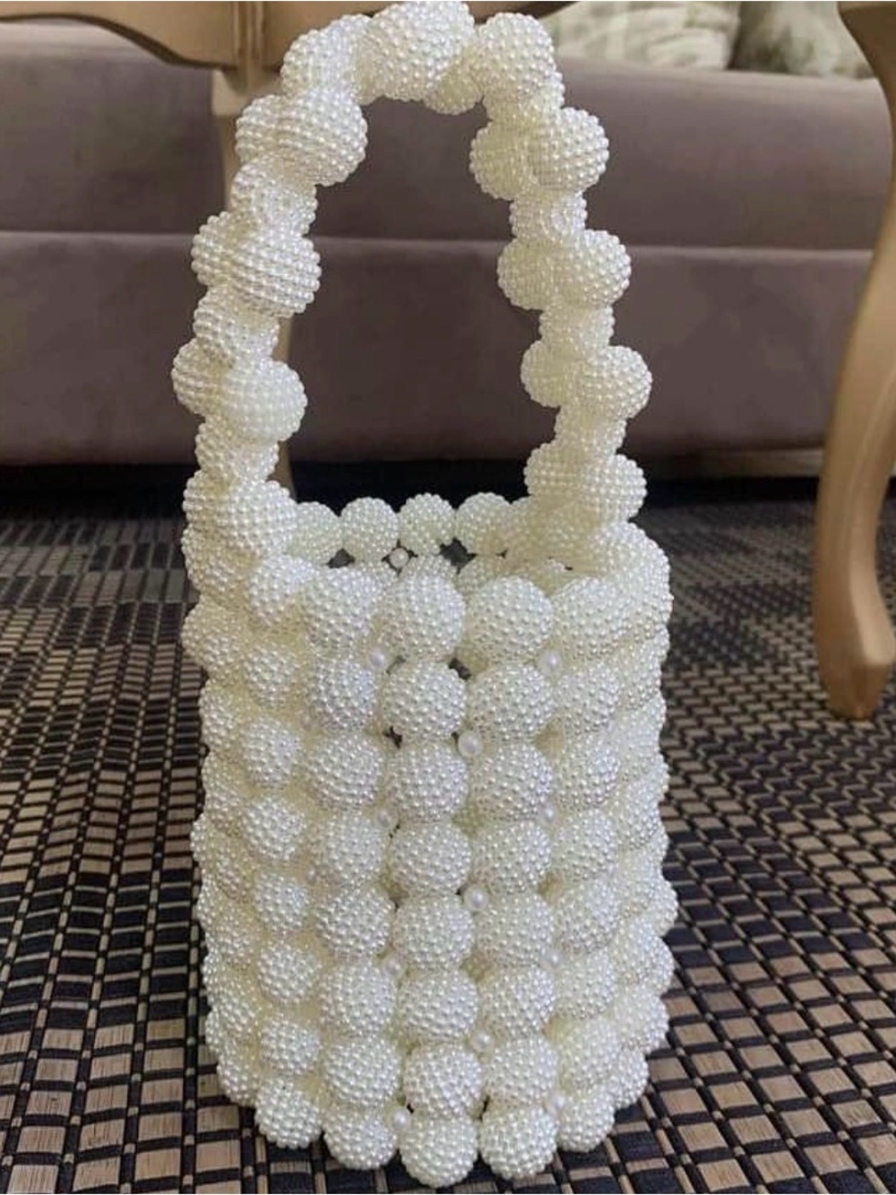 Hand Crafted Ivory Beaded Bucket Wristlet